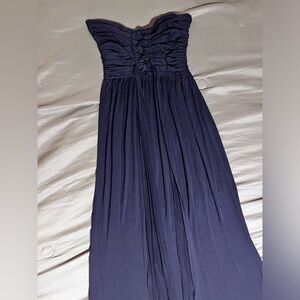 Navy strapless maxi dress with ruched detail jersey material size small